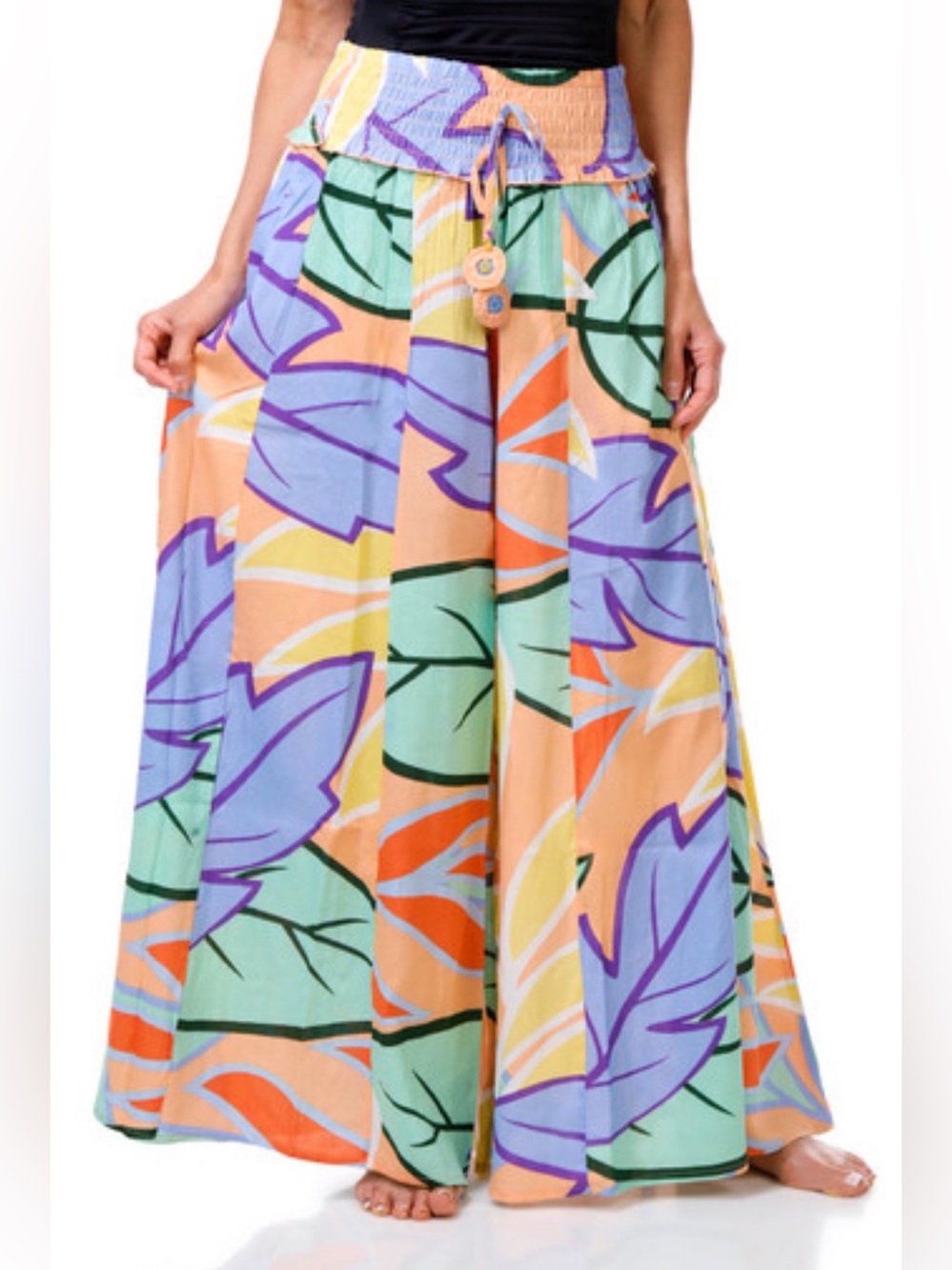 True Destinations size S Lotus Tropical Palazzo Pants Beach Resortwear Cover Up